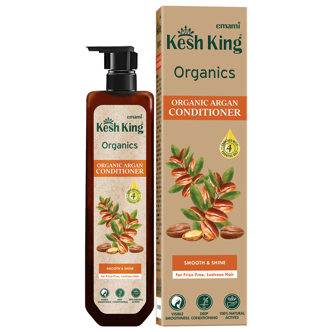 Kesh King Organics Argan Conditioner for Smooth and Shiny Hair, Ayurvedic Organic formula for frizz free bouncy hair, 200ml