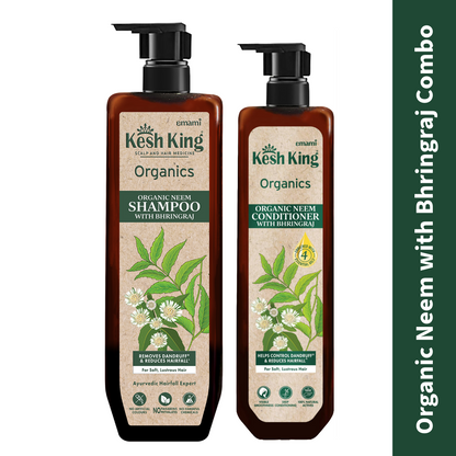 Kesh King Organics Anti Dandruff Organic Neem &amp; Bhringraj Shampoo + Conditioner Combo, Ayurvedic Solution to reduce Dandruff, soothe Scalp and control hairfall - 500ml