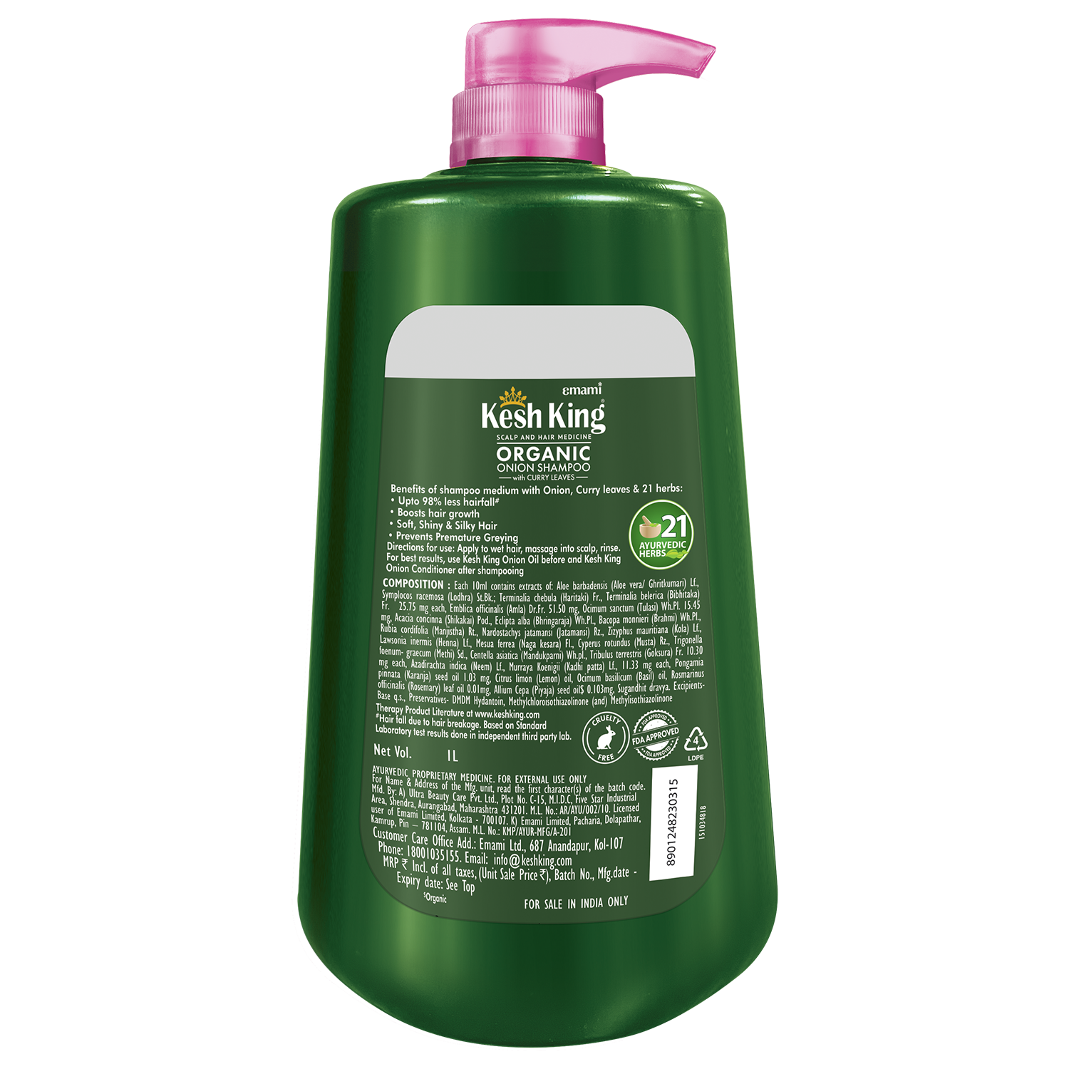 Kesh King Organic Onion Shampoo With Curry Leaves - 1L