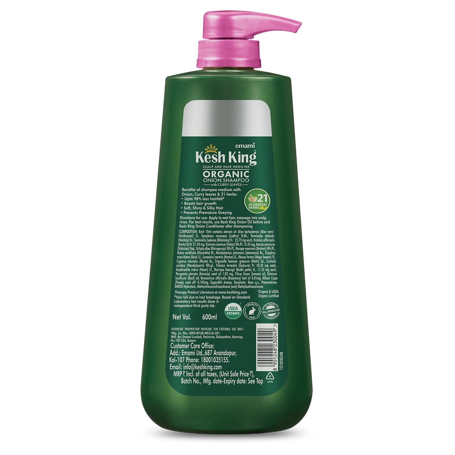 Kesh King Organic Onion Shampoo With Curry Leaves - 600ML