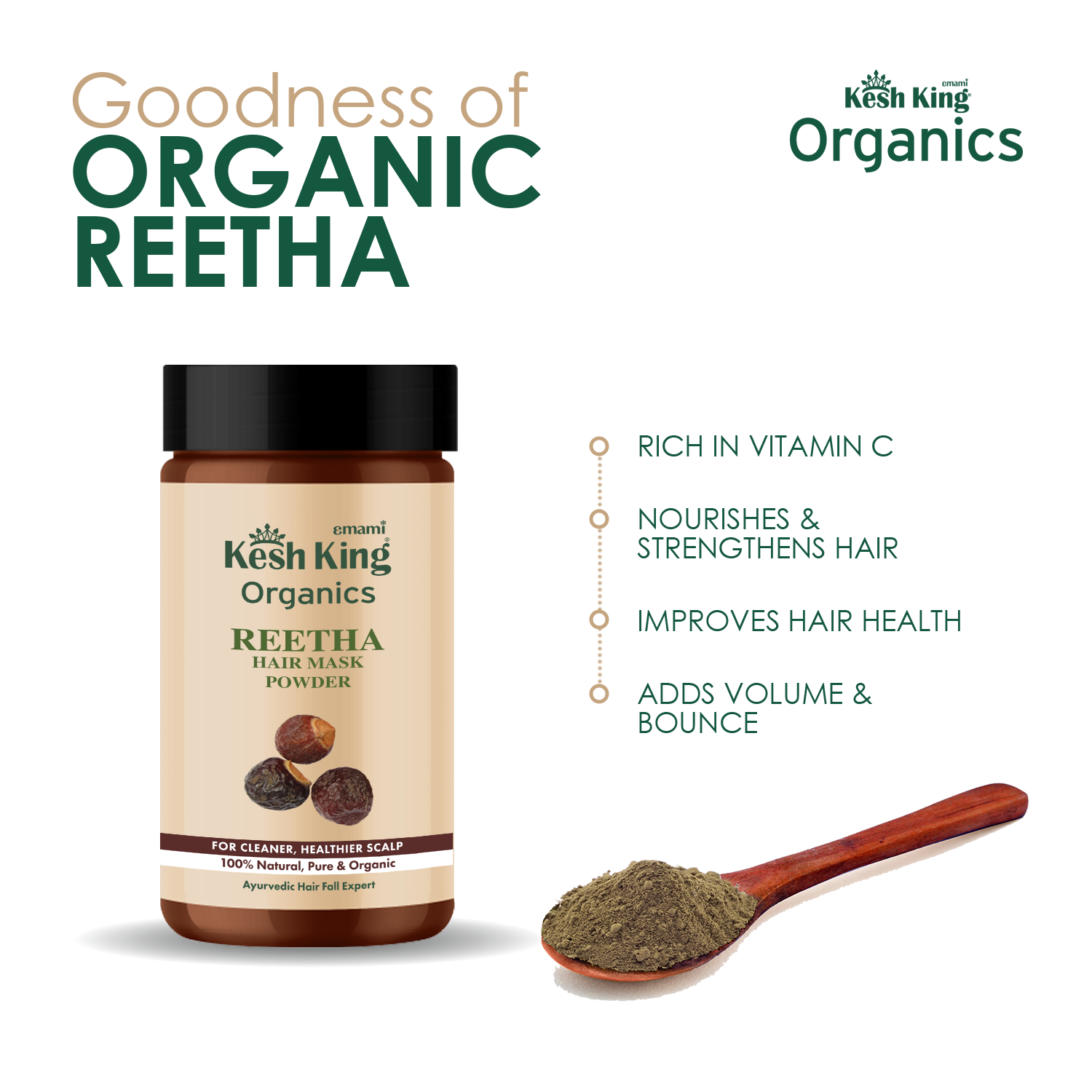 Kesh King Organics Organic Reetha Powder 100g