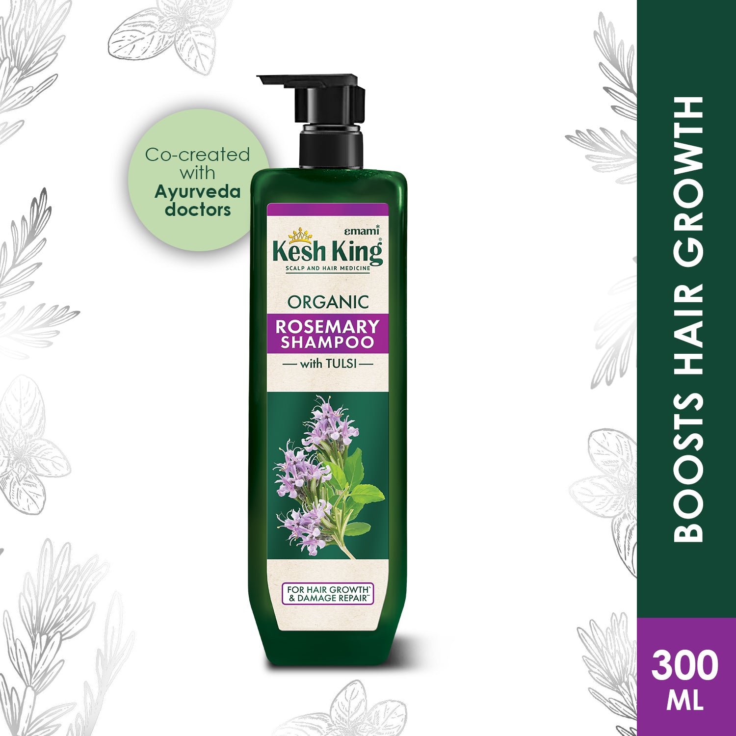 Kesh King Organic Rosemary Shampoo with Tulsi, anti hairfall shampoo for regular use, 300ml